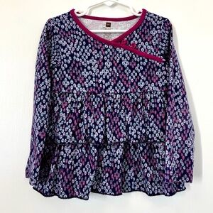Tea Collection Girls Purple Floral Long-Sleeve Ruffle Shirt Size 5